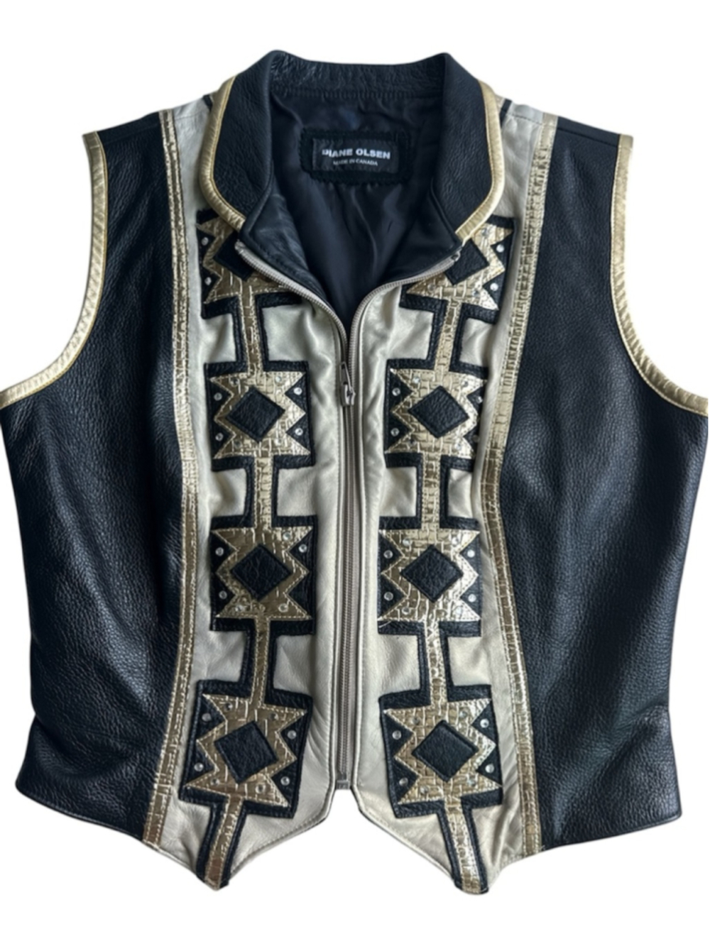 Diane Olsen Embellished Black & Gold Leather Show Vest Size XS/S Western Rodeo